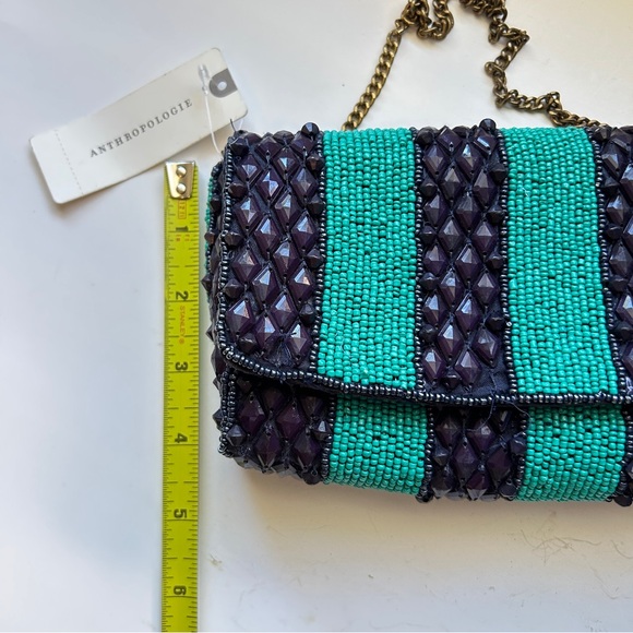 Anthropologie Beaded Flap
Shoulder Handbag Clutch Flap
Turquoise Navy Striped - Picture 9 of 11